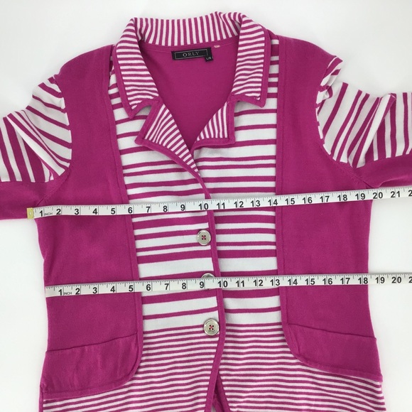Orly Pink and White 3/4 Sleeve Cardigan, Large - Picture 13 of 16